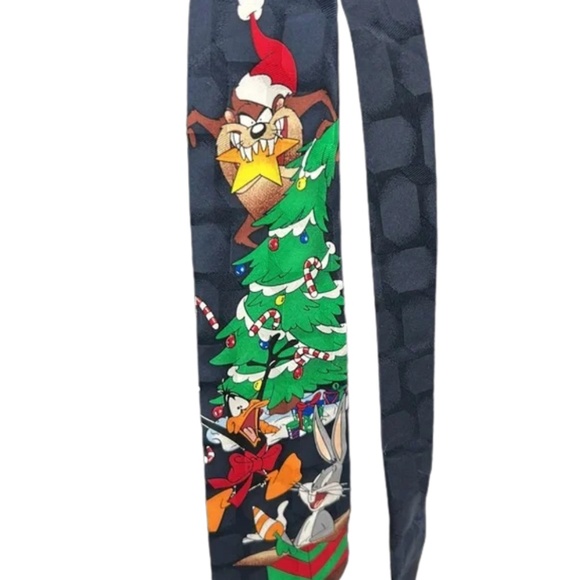 Warner Bros. Tie. Christmas Tie  Mens Looney Tunes  Tie - Navy and Multicolou - Picture 2 of 6